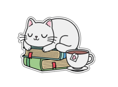 Sleeping book nerd cat